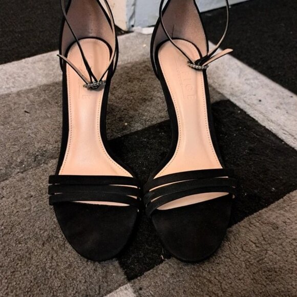 3 Strap Small Heel Black Feux Suede Size 5 - Picture 2 of 5